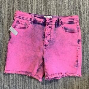 Jordache Denim Shorts Youth Size 18 High Waist Frayed Hem‎ Pink Purple Acid Wash